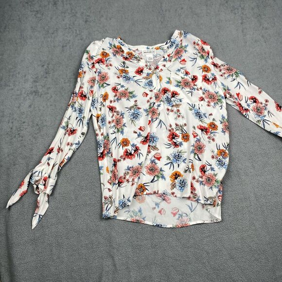 FOR THE REPUBLIC Women's Size M White Floral Long Sleeve Button Up Blouse - Picture 1 of 10
